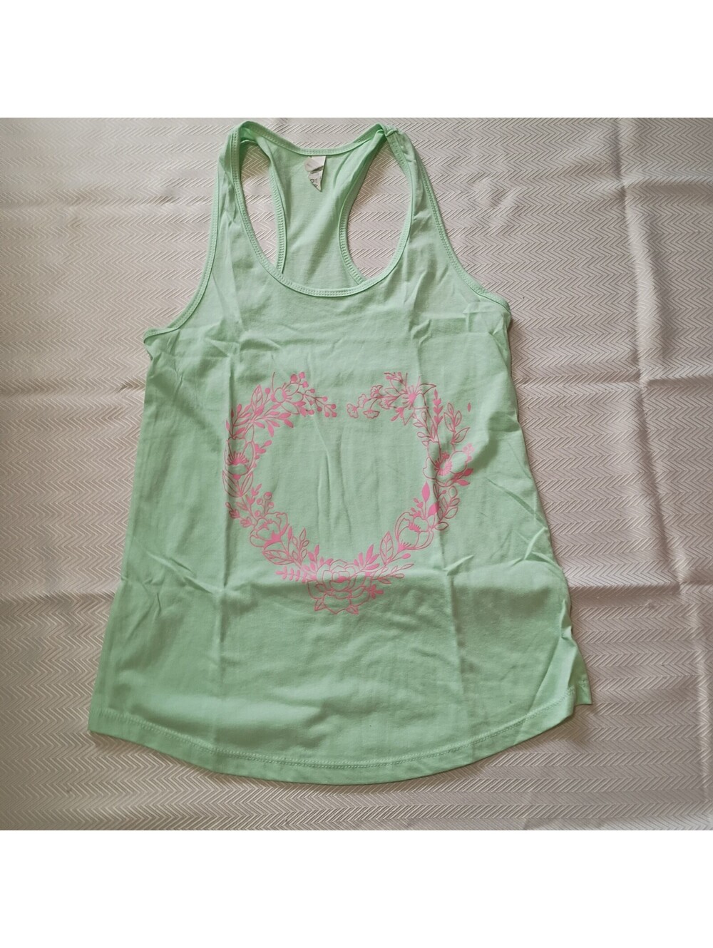 IDEAL Women's Racerback Tank Top in Mint Green with Pink Floral Heart Print,